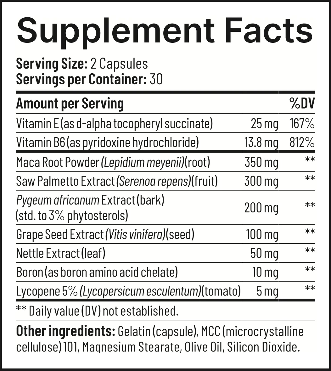 YouthFul Prostate Supplement Facts